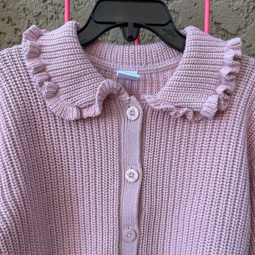 New Creamy Pink Ruffled Collar Cotton Cardigan